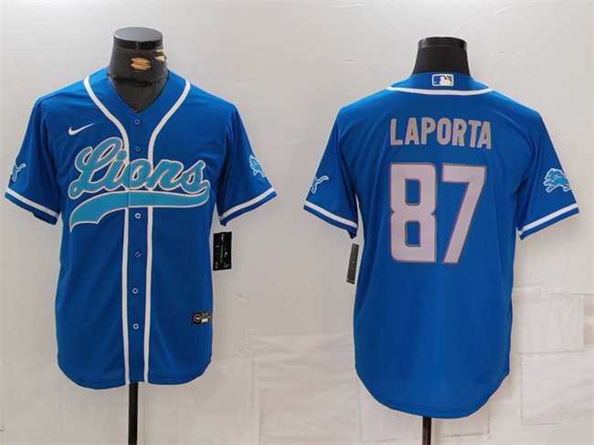 Men%27s Detroit Lions #87 Sam LaPorta Blue Cool Base Stitched Baseball Jersey->detroit lions->NFL Jersey